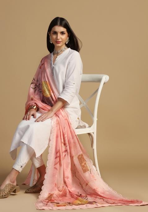 Peach Digital Print Chinon Dupatta