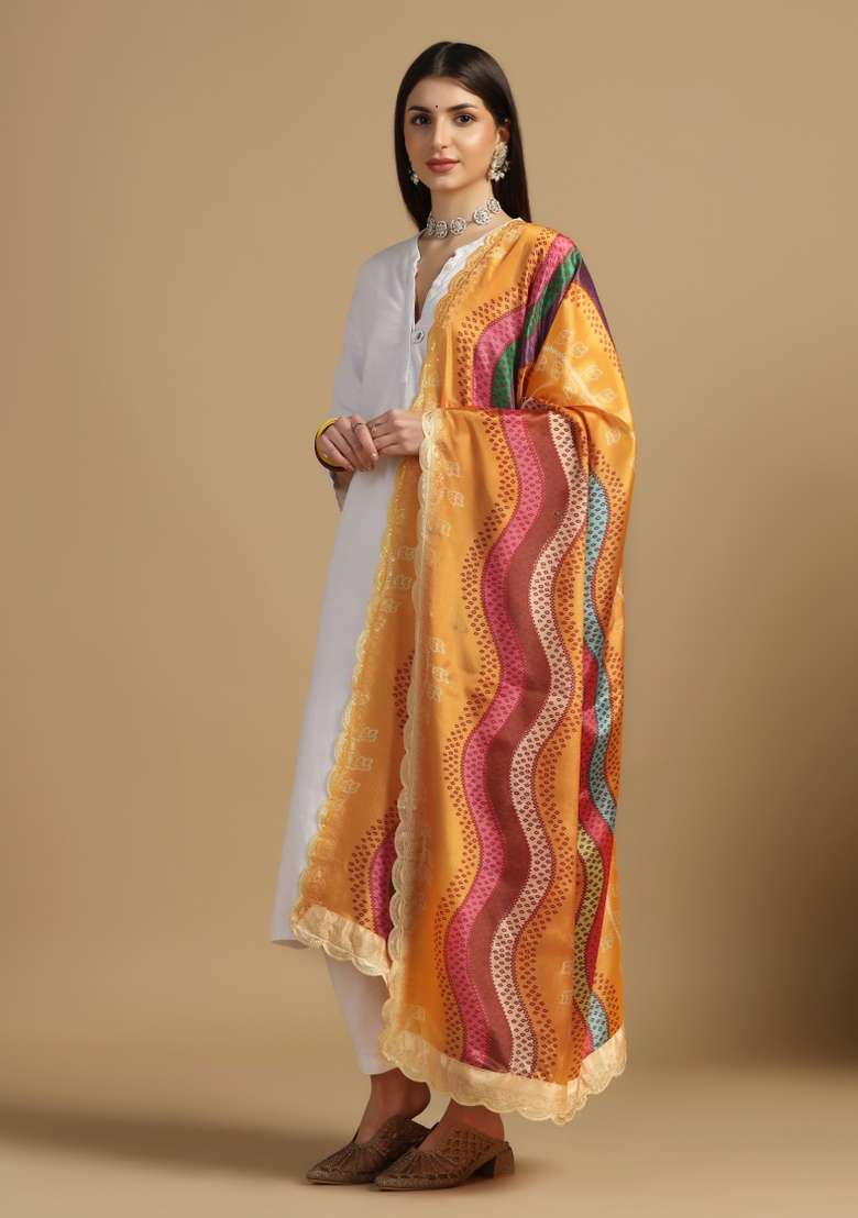 Multi Color Digital Print Chinon Dupatta - Indya