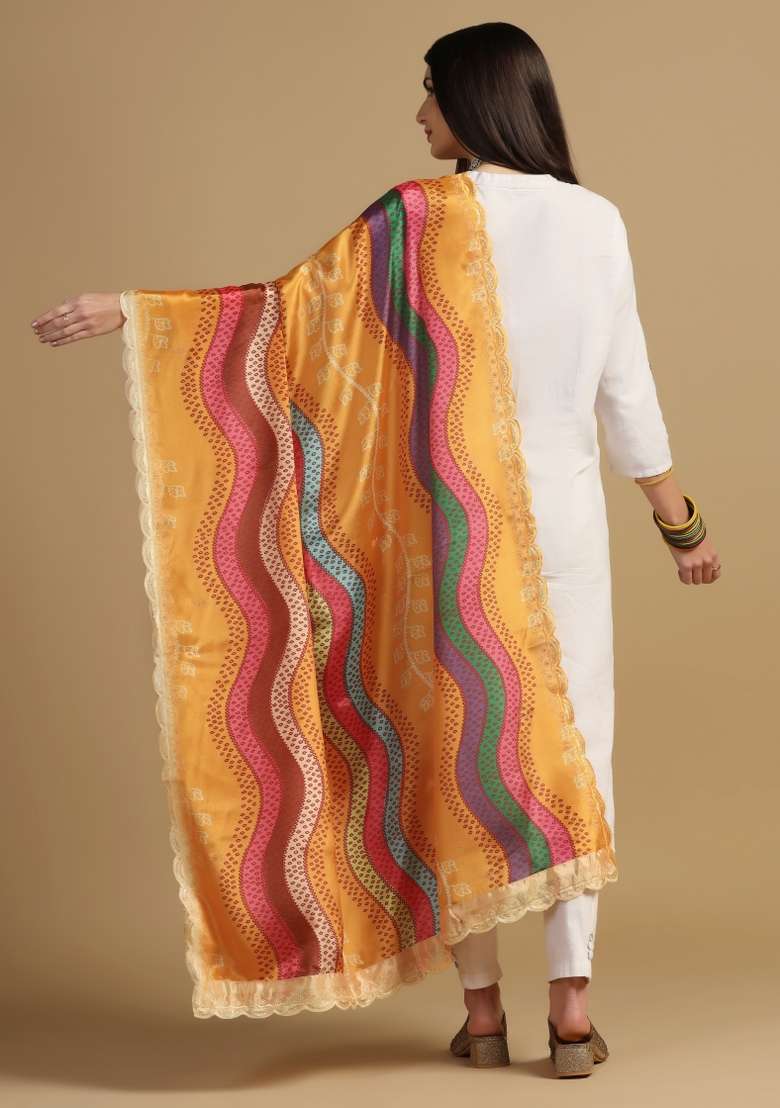 Multi Color Digital Print Chinon Dupatta - Indya