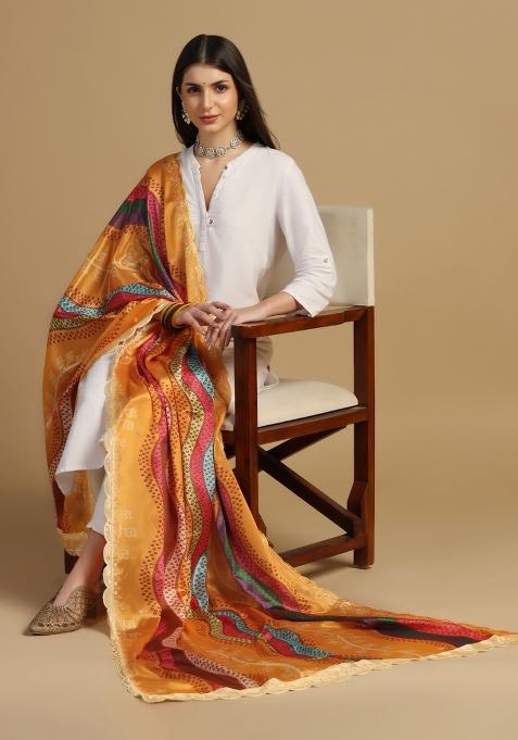 Multi Color Digital Print Chinon Dupatta