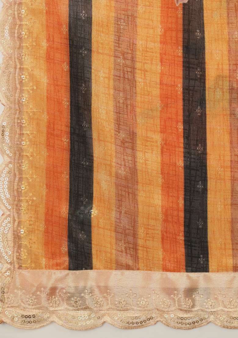 Orange Digital Print Chinon Dupatta - Indya