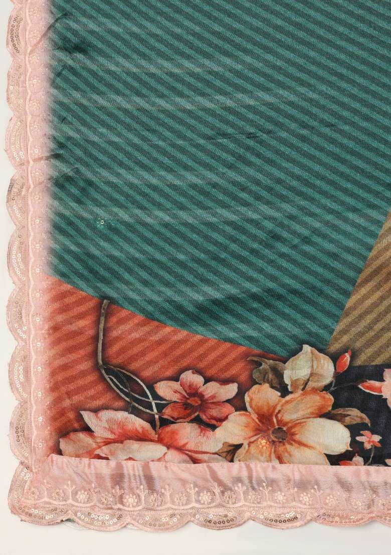Multi Color Digital Print Chinon Dupatta - Indya