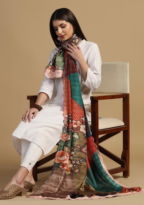Multi Color Digital Print Chinon Dupatta