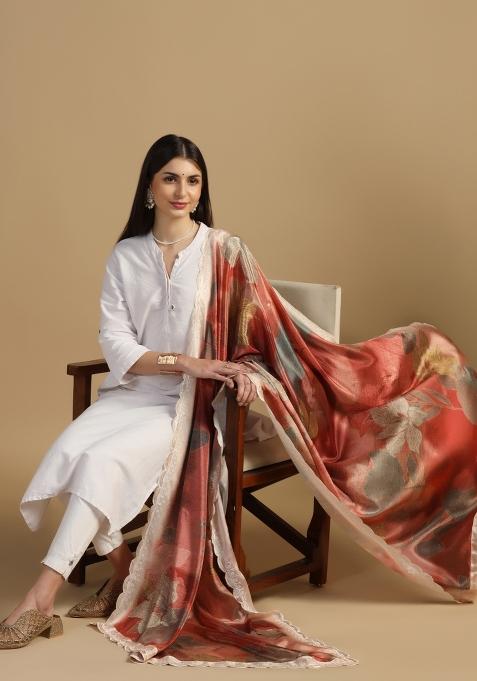 Peach Digital Print Chinon Dupatta
