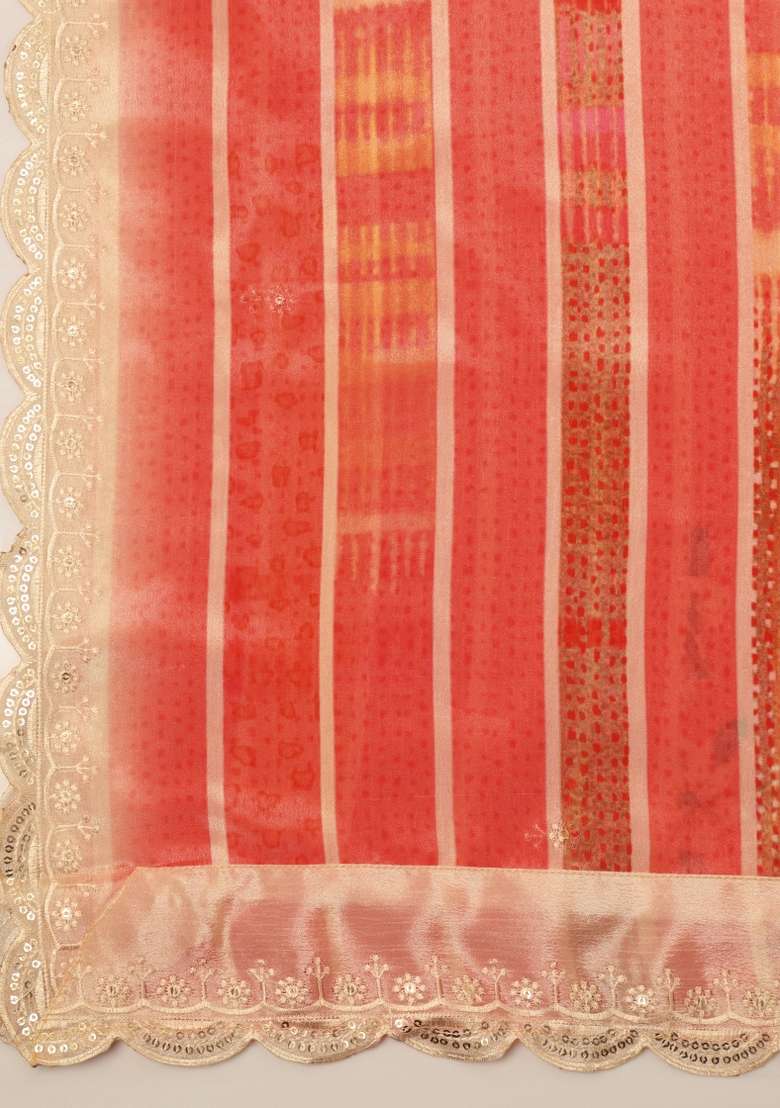 Red Digital Print Chinon Dupatta - Indya