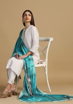 Teal Digital Print Chinon Dupatta
