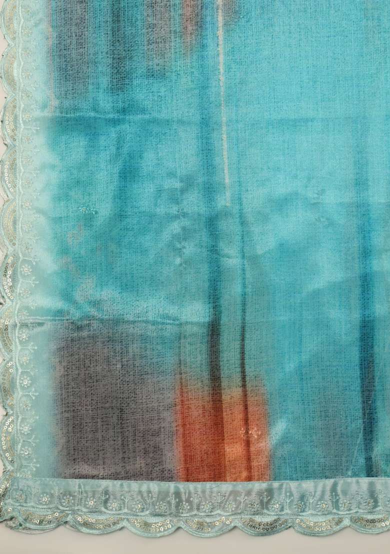 Teal Digital Print Chinon Dupatta - Indya