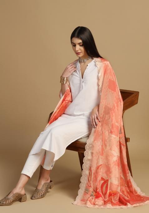 Orange Digital Print Chinon Dupatta
