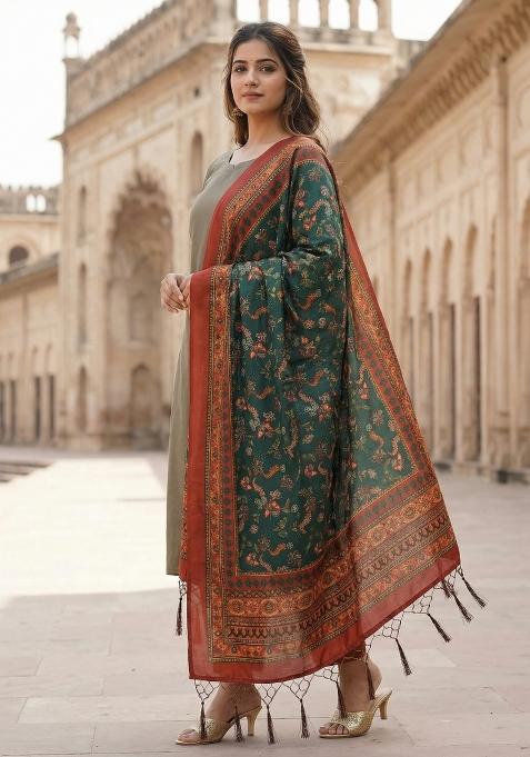 Multi Color Digital Print Silk Dupatta