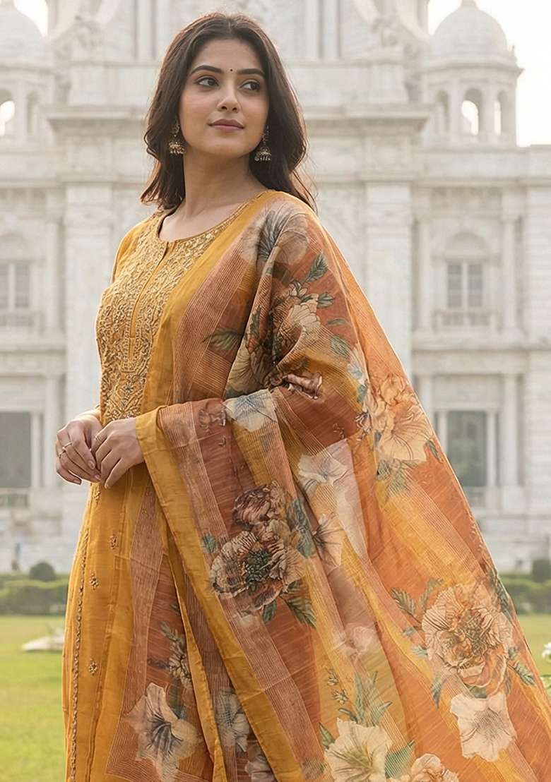Multi Color Digital Print Silk Dupatta - Indya