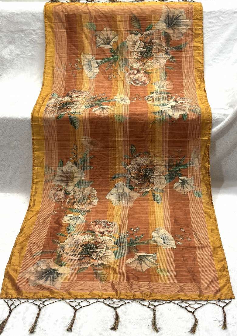 Multi Color Digital Print Silk Dupatta - Indya