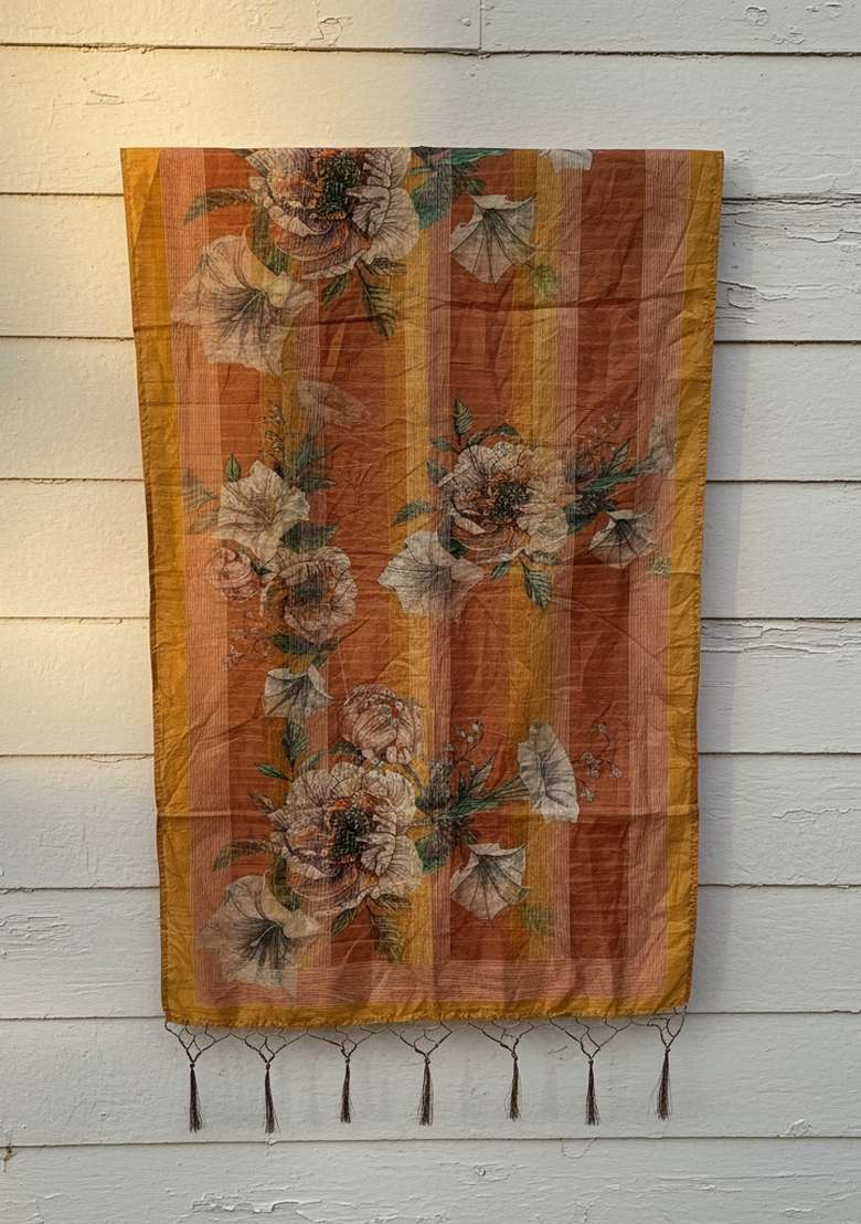 Multi Color Digital Print Silk Dupatta - Indya