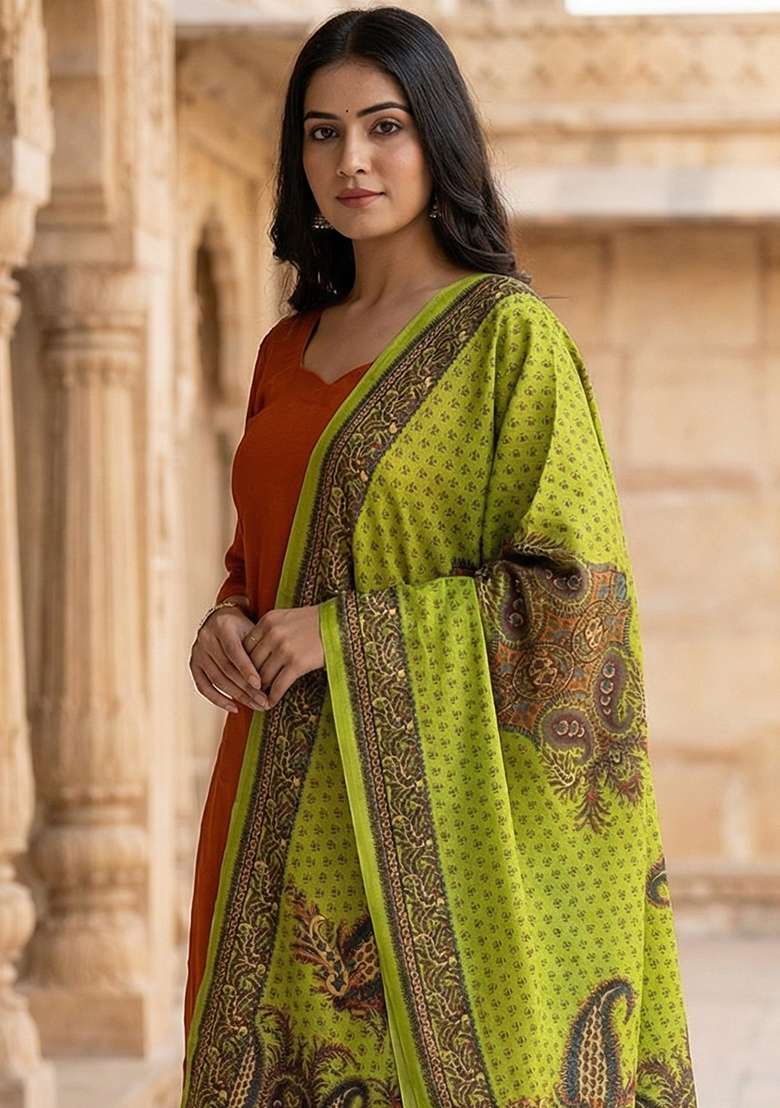 Multi Color Digital Print Silk Dupatta - Indya