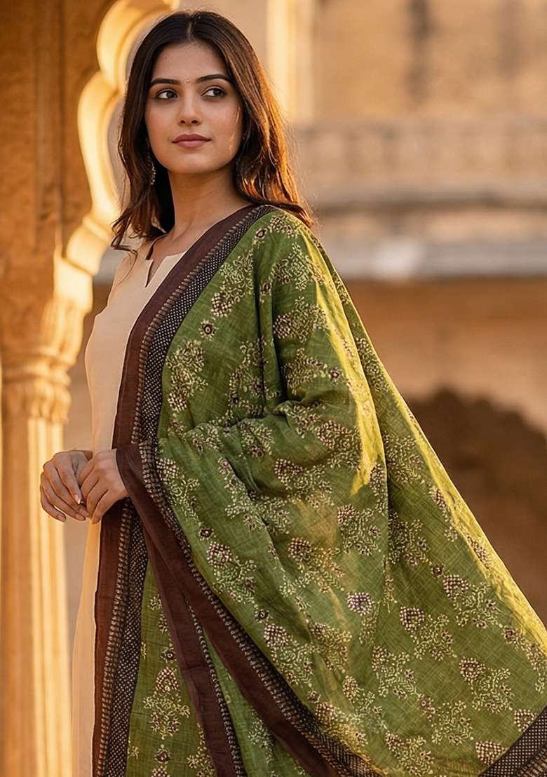 Multi Color Digital Print Silk Dupatta - Indya