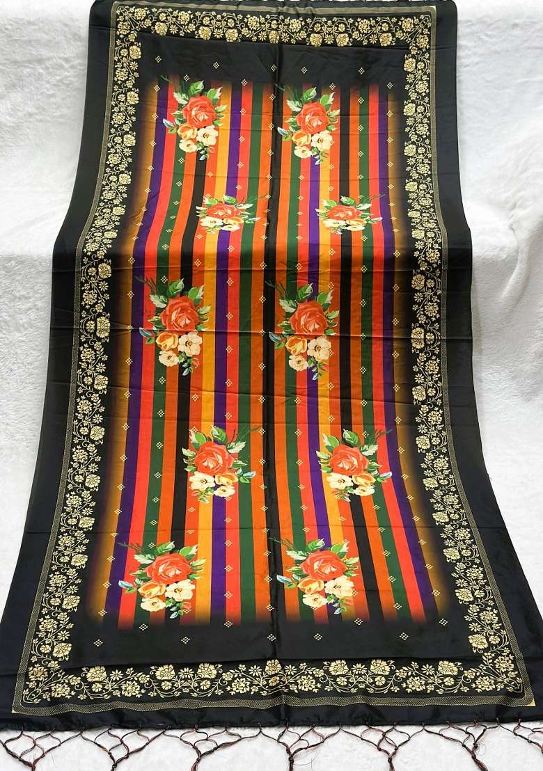 Multi Color Digital Print Silk Dupatta - Indya