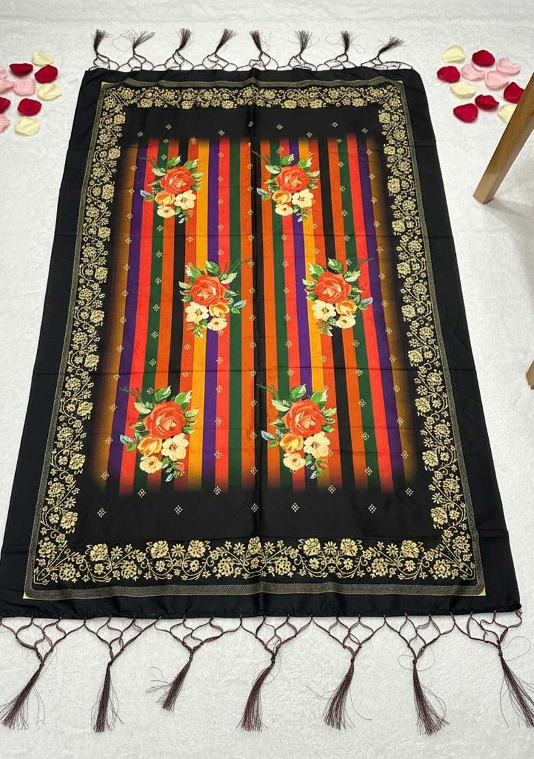 Multi Color Digital Print Silk Dupatta - Indya