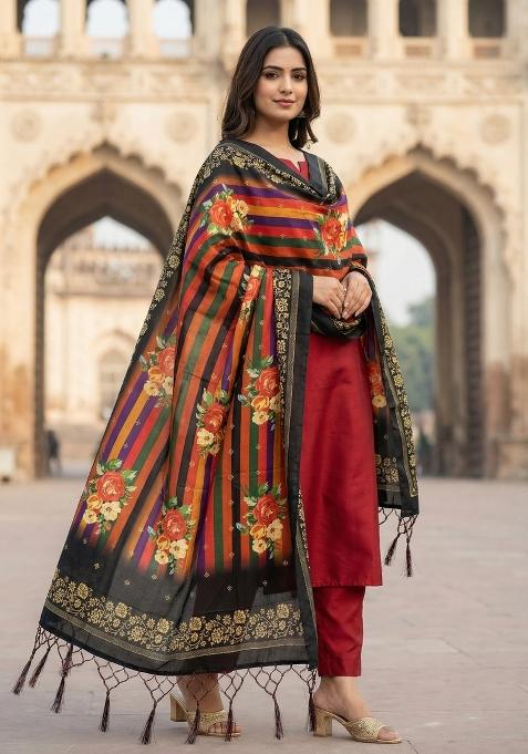 Multi Color Digital Print Silk Dupatta