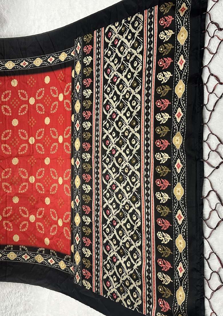 Multi Color Digital Print Silk Dupatta - Indya