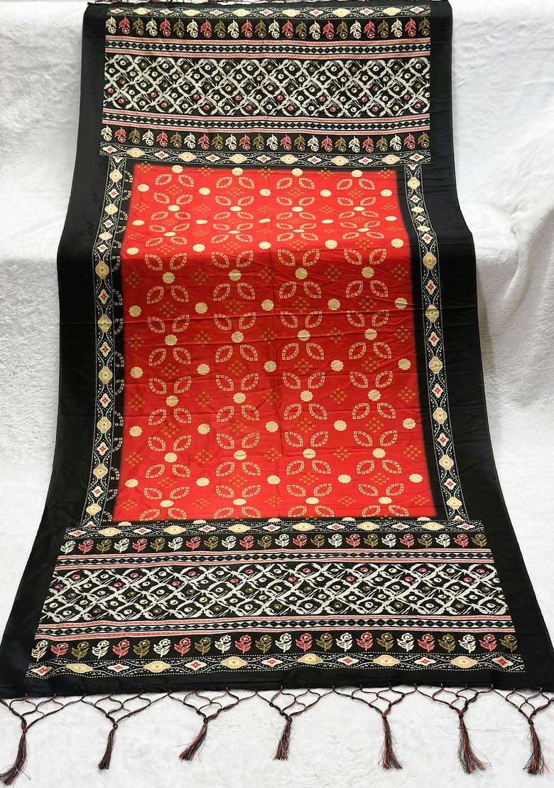 Multi Color Digital Print Silk Dupatta - Indya