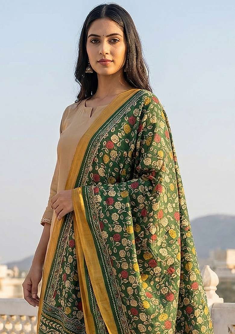 Multi Color Digital Print Silk Dupatta - Indya
