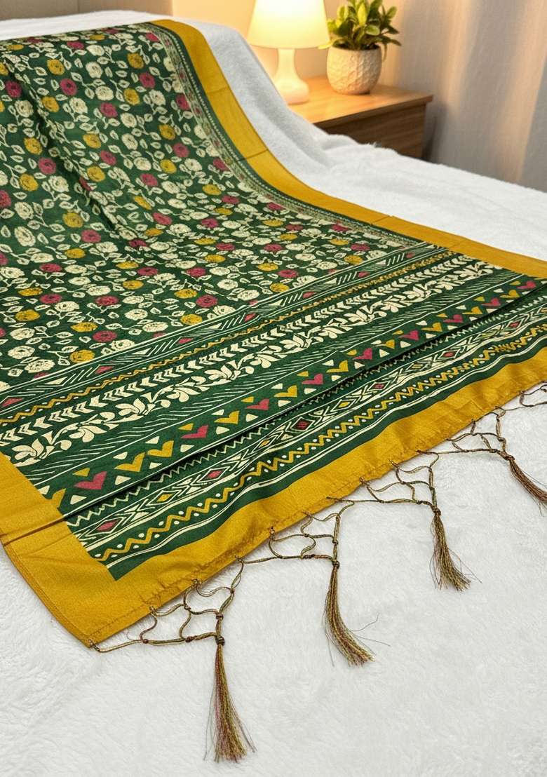 Multi Color Digital Print Silk Dupatta - Indya