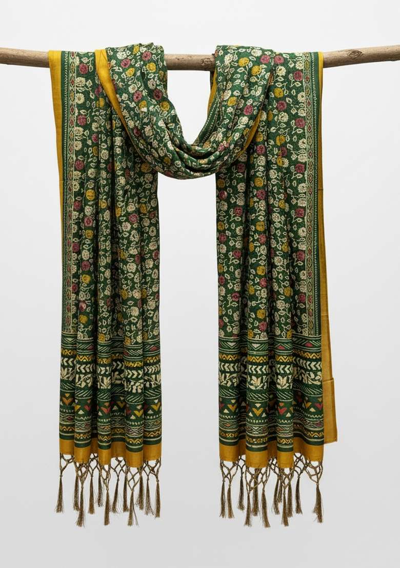 Multi Color Digital Print Silk Dupatta - Indya