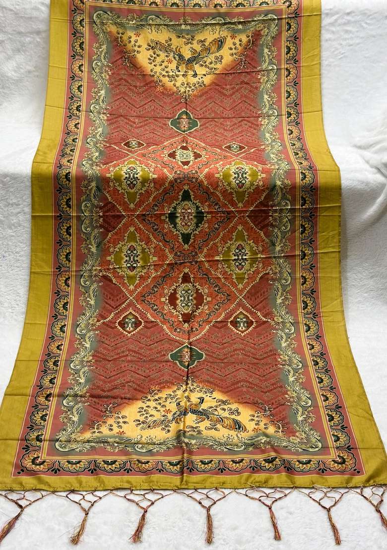 Multi Color Digital Print Silk Dupatta - Indya