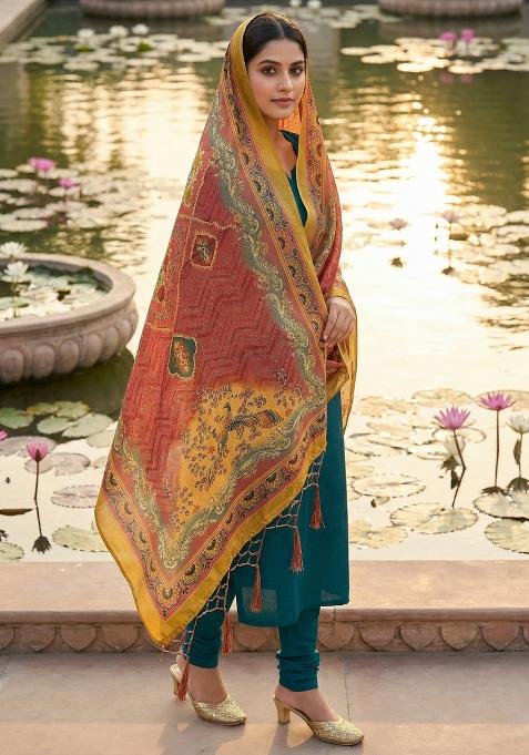 Multi Color Digital Print Silk Dupatta