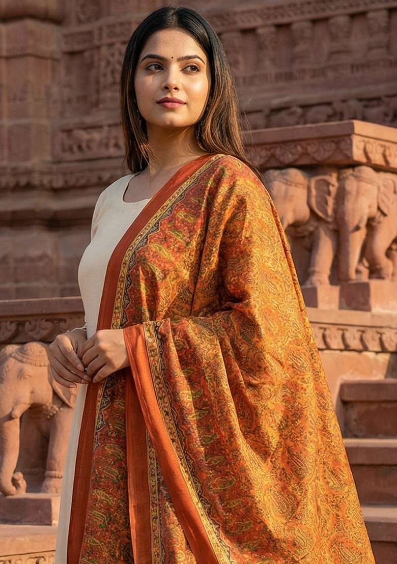 Multi Color Digital Print Silk Dupatta - Indya
