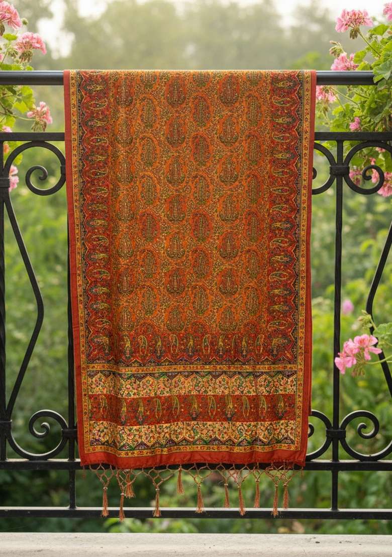 Multi Color Digital Print Silk Dupatta - Indya