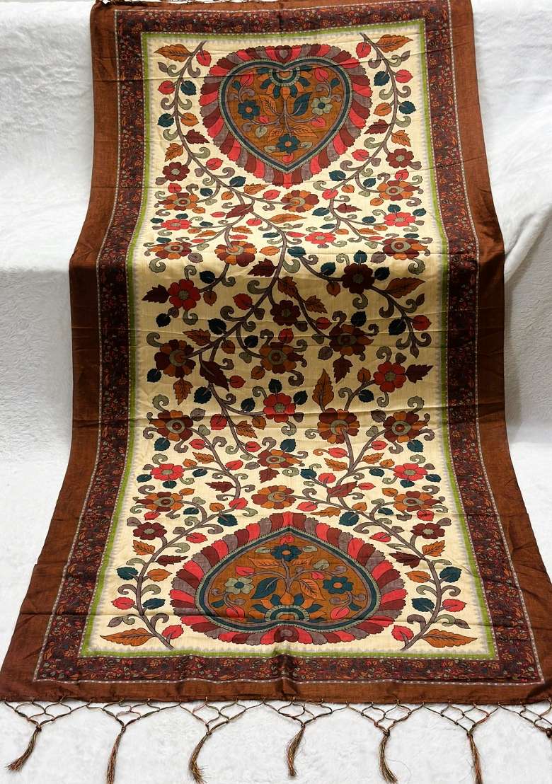 Multi Color Digital Print Silk Dupatta - Indya