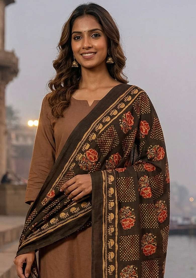 Multi Color Digital Print Silk Dupatta - Indya