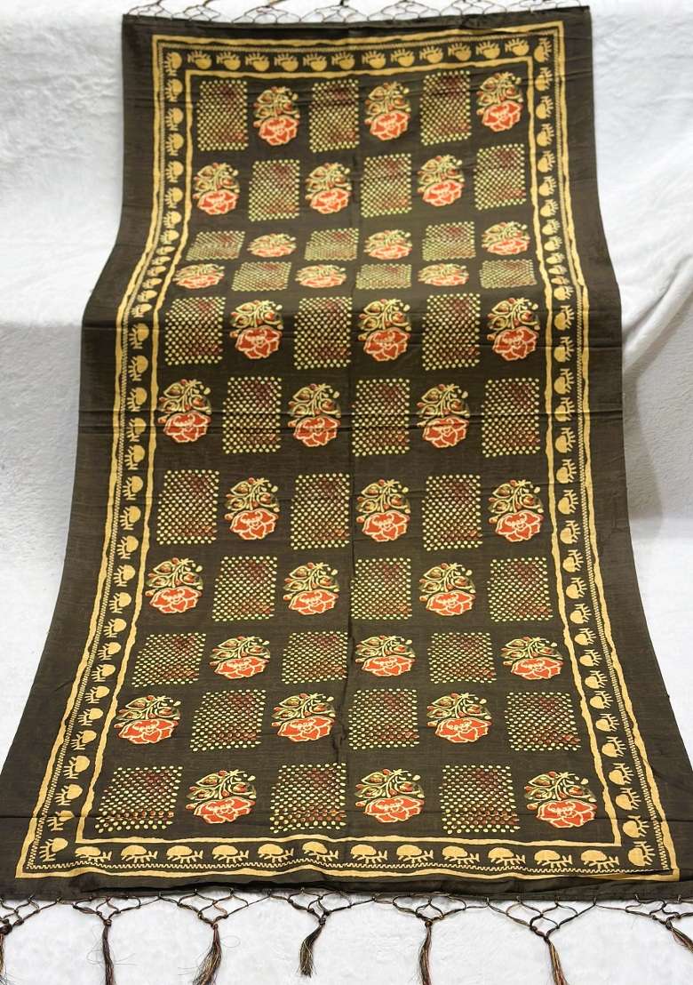 Multi Color Digital Print Silk Dupatta - Indya