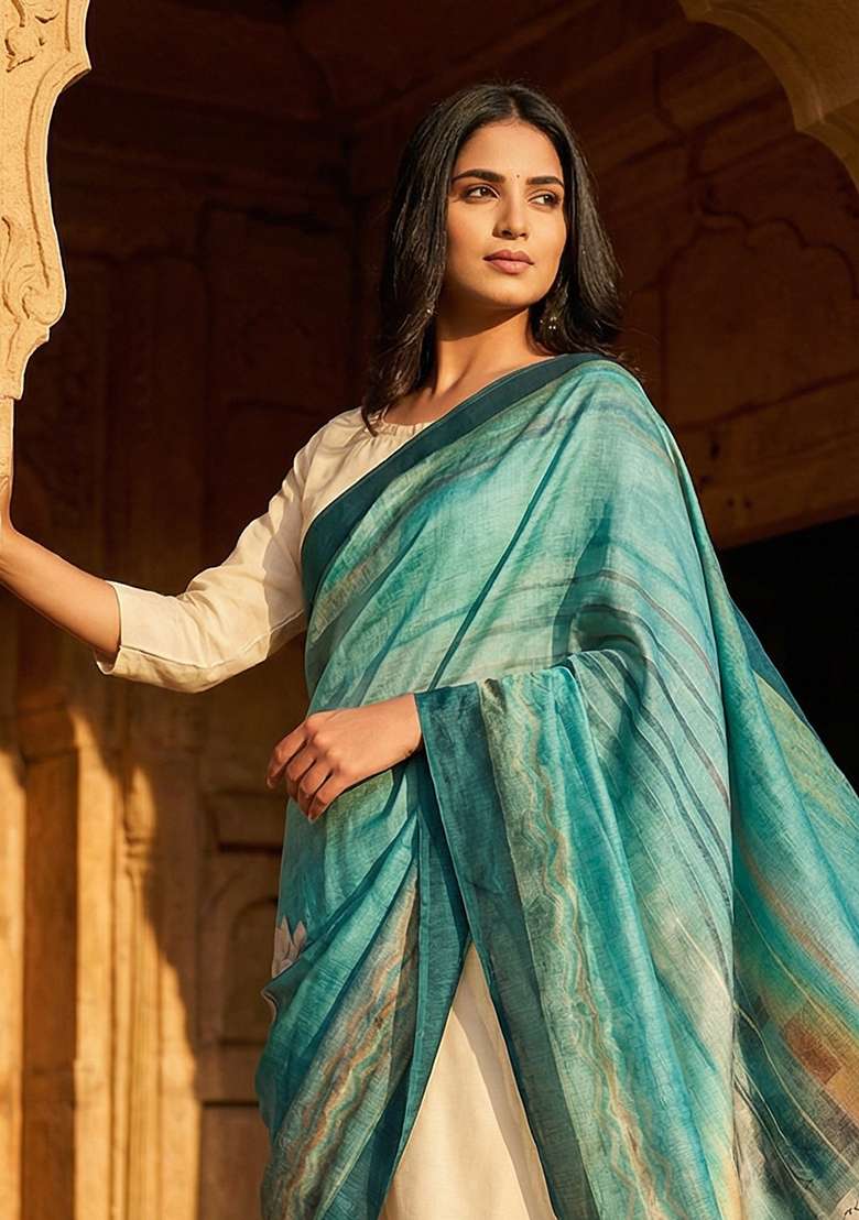 Multi Color Digital Print Silk Dupatta - Indya