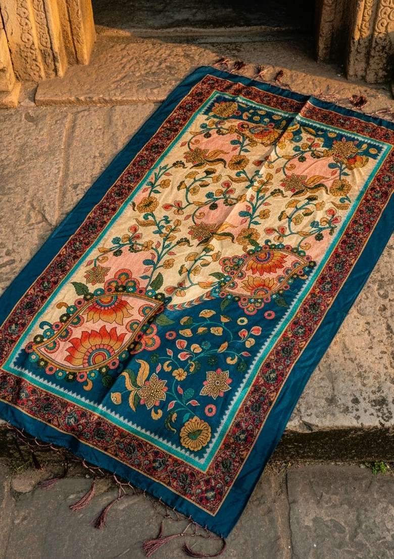 Multi Color Digital Print Silk Dupatta - Indya