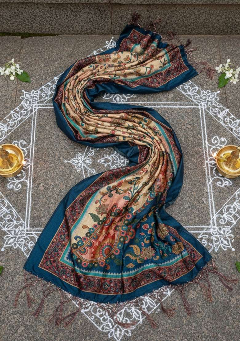 Multi Color Digital Print Silk Dupatta - Indya