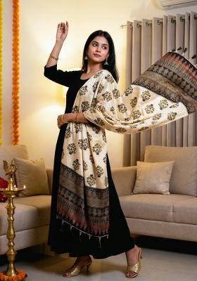 Black Digital Print Silk Dupatta