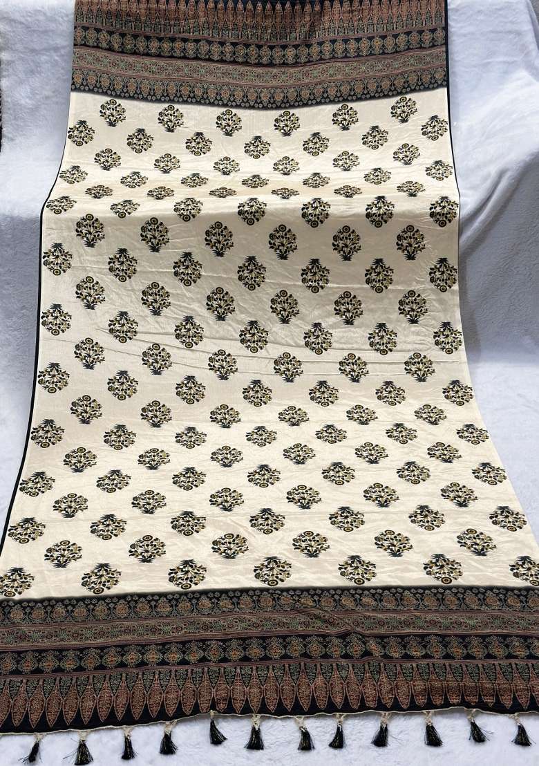 Black Digital Print Silk Dupatta - Indya