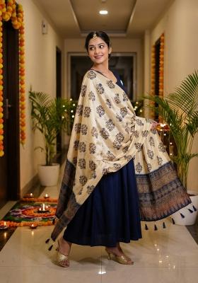 Blue Digital Print Silk Dupatta