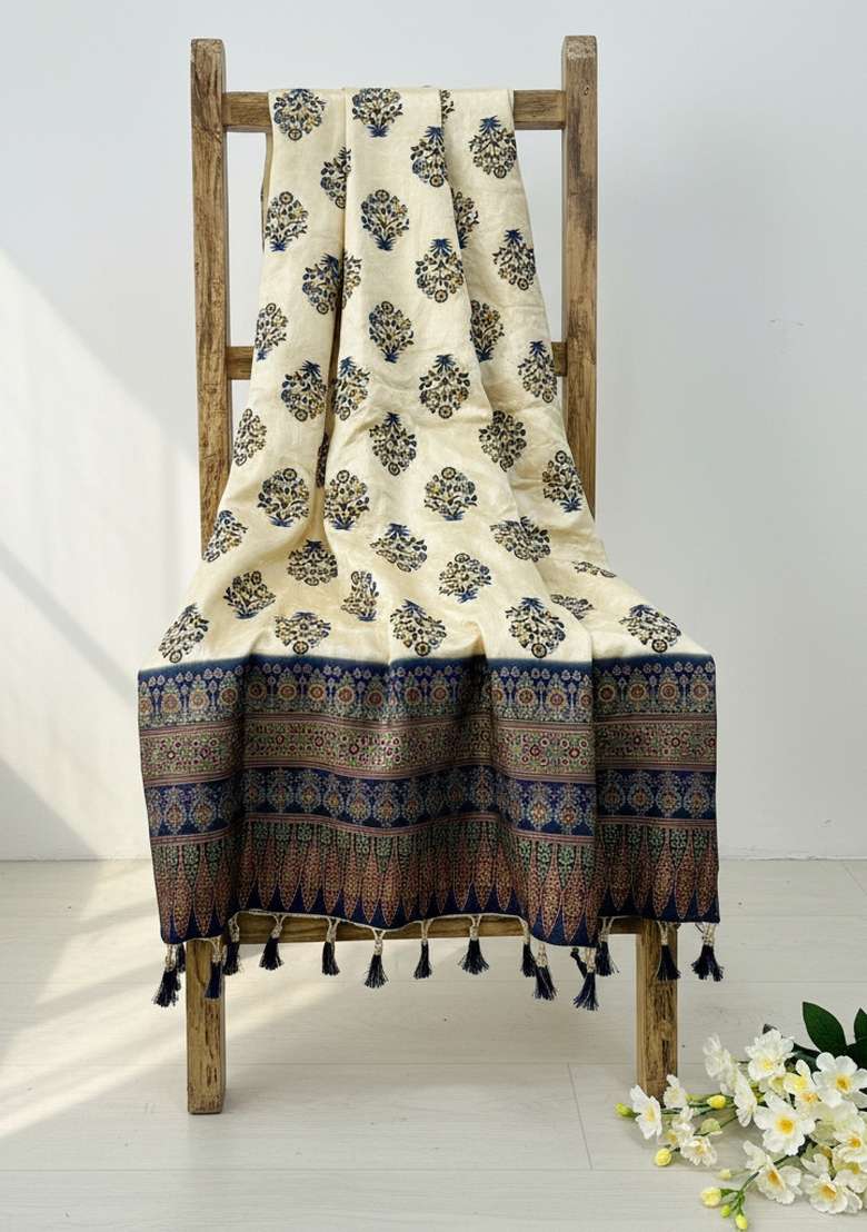 Blue Digital Print Silk Dupatta - Indya