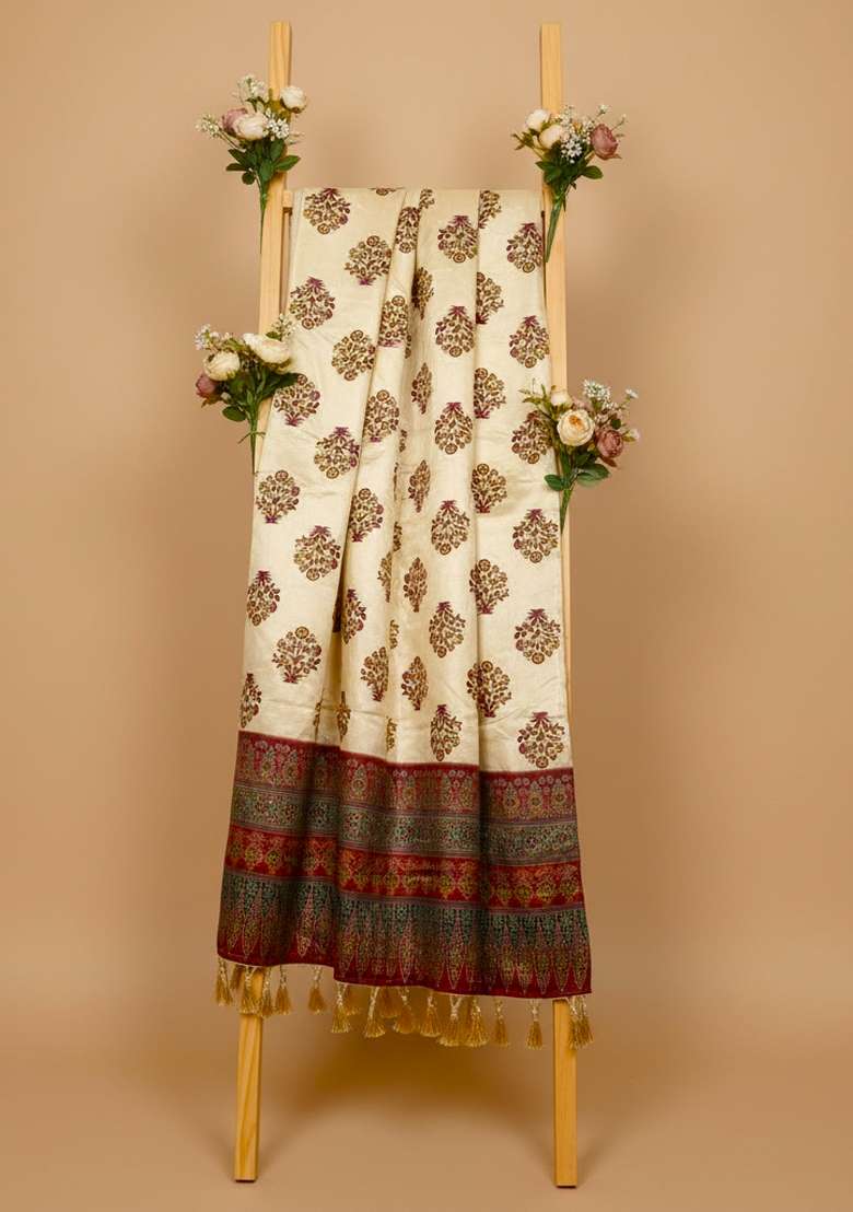 Maroon Digital Print Silk Dupatta - Indya