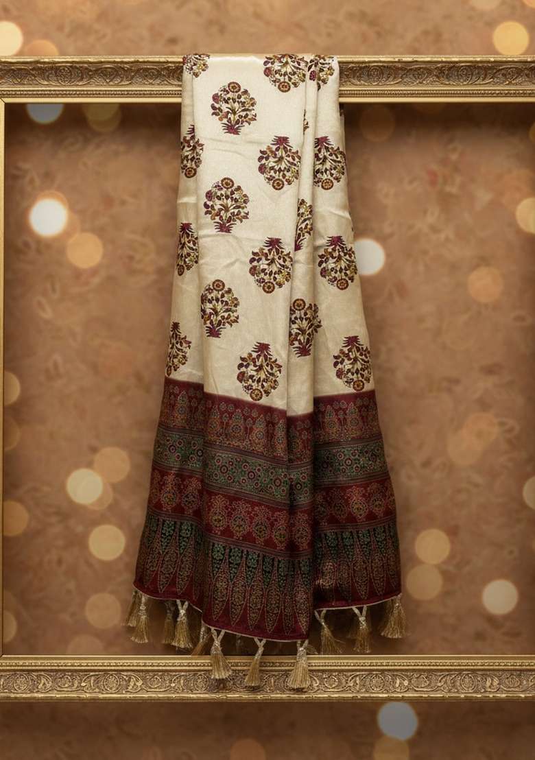 Maroon Digital Print Silk Dupatta - Indya