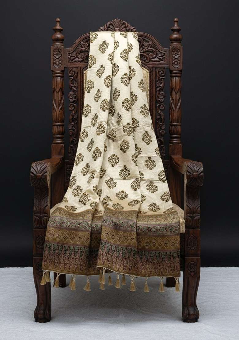 Green Digital Print Silk Dupatta - Indya