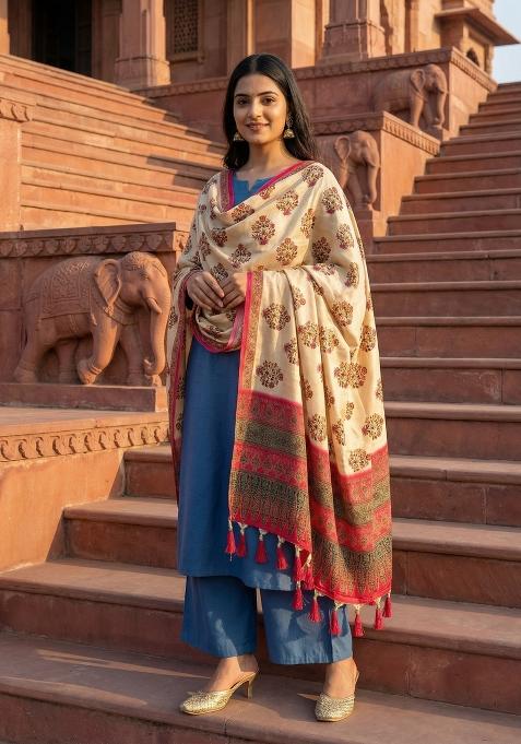 Pink Digital Print Silk Dupatta