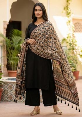 Black Digital Print Silk Dupatta