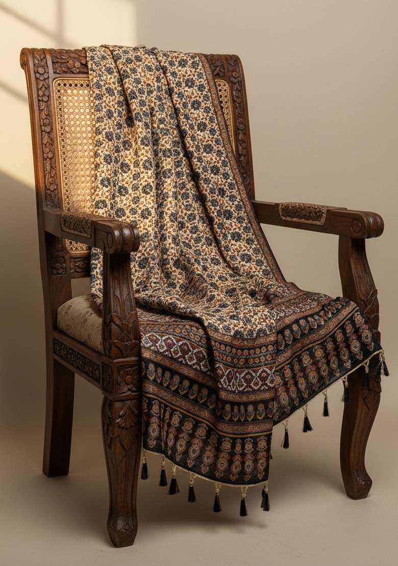 Black Digital Print Silk Dupatta - Indya