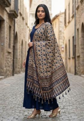 Blue Digital Print Silk Dupatta