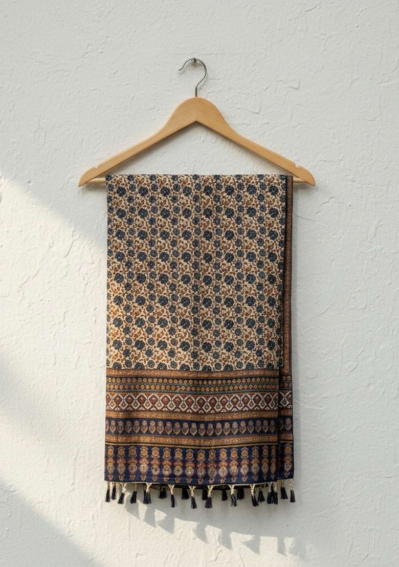 Blue Digital Print Silk Dupatta - Indya