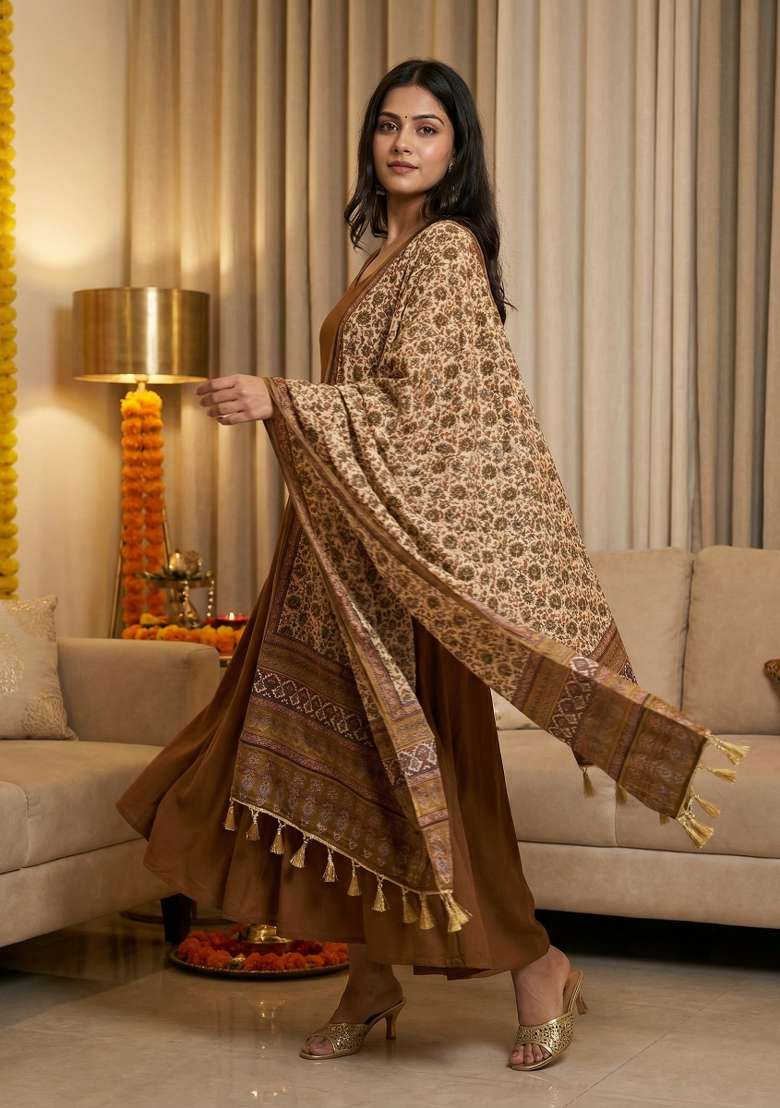 Green Digital Print Silk Dupatta - Indya