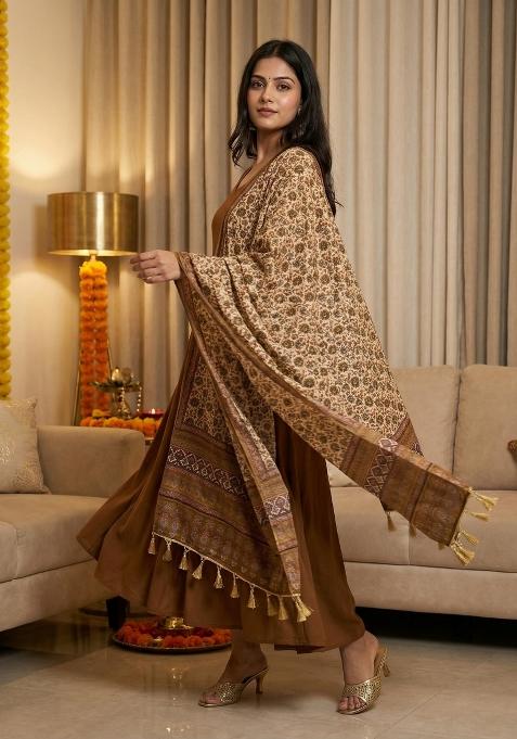 Green Digital Print Silk Dupatta